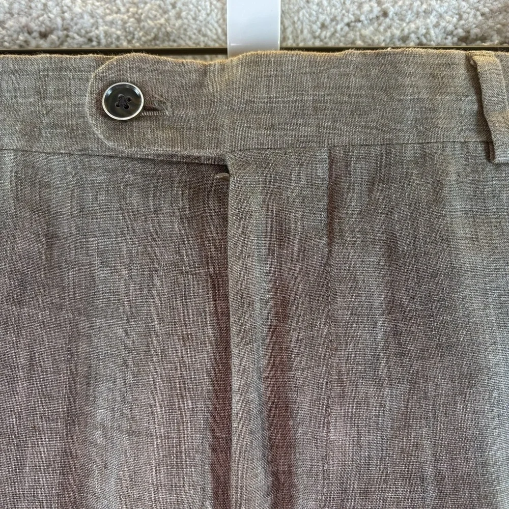 Joseph Abboud Heritage Pants Sz 32x32 Brown 100% Linen Leomaster Made In Italy